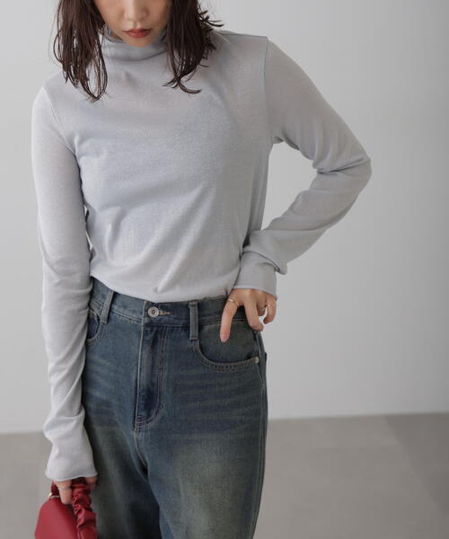 FREE'S MART（フリーズマート）の「◆シアーラメハイネックカットソー（Tシャツ/カットソー・レディース・ブラック/グレー・FREE）」の19枚目の写真