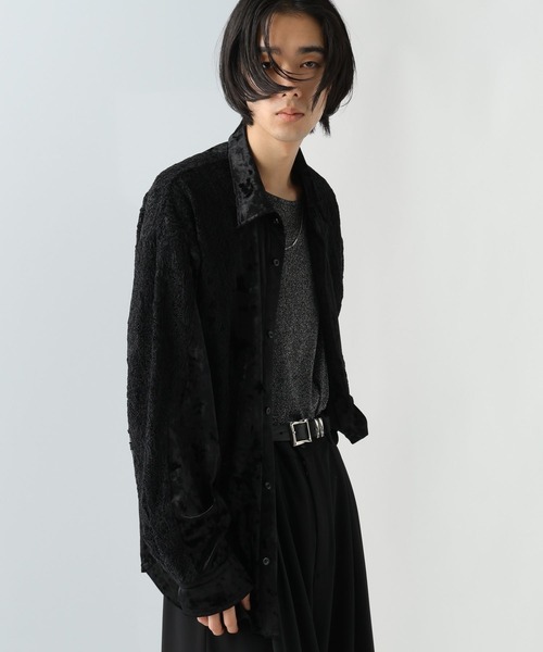 【美品 社交ダンス衣装】ブラック シャツ ブラウス 黒 レース ベロア メンズ 美品 社交ダンス衣装】ブラック シャツ ブラウス 黒 レース