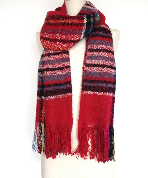 AVALON(U.Q)（アバロン）の「ループヤーンチェックストール（ストール/ショール・レディース・レッド/ブルー・FREE）」の3枚目の写真