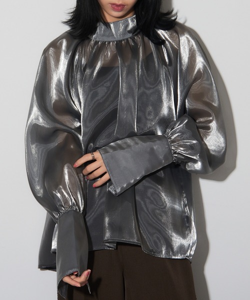 MAISON BREEZE reveur（メゾンブリーズレヴール）の「【MAISON BREEZE reveur】Organdy high neck blouse オーガンジー シアーハイネックブラウス trc（シャツ/ブラウス・レディース・シルバー/ブラック・FREE）」の13枚目の写真