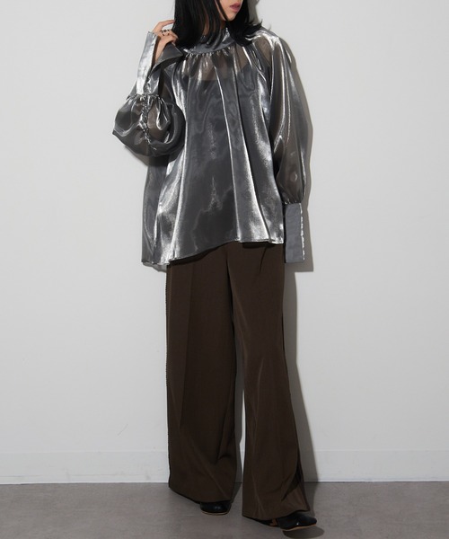 MAISON BREEZE reveur（メゾンブリーズレヴール）の「【MAISON BREEZE reveur】Organdy high neck blouse オーガンジー シアーハイネックブラウス trc（シャツ/ブラウス・レディース・シルバー/ブラック・FREE）」の8枚目の写真