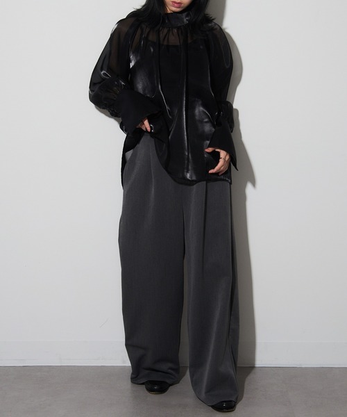 MAISON BREEZE reveur（メゾンブリーズレヴール）の「【MAISON BREEZE reveur】Organdy high neck blouse オーガンジー シアーハイネックブラウス trc（シャツ/ブラウス・レディース・シルバー/ブラック・FREE）」の4枚目の写真