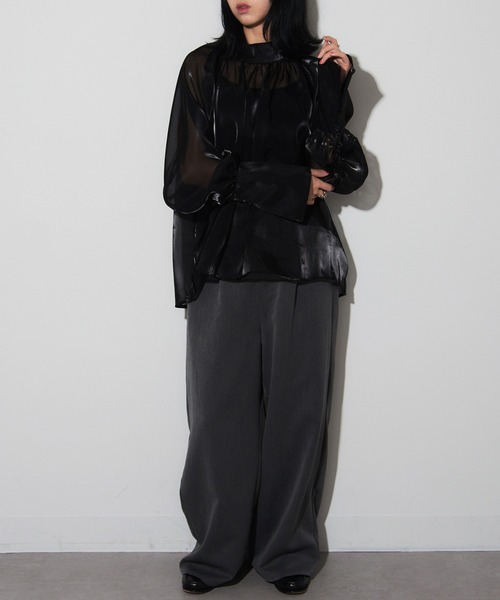 MAISON BREEZE reveur（メゾンブリーズレヴール）の「【MAISON BREEZE reveur】Organdy high neck blouse オーガンジー シアーハイネックブラウス trc（シャツ/ブラウス・レディース・シルバー/ブラック・FREE）」の3枚目の写真