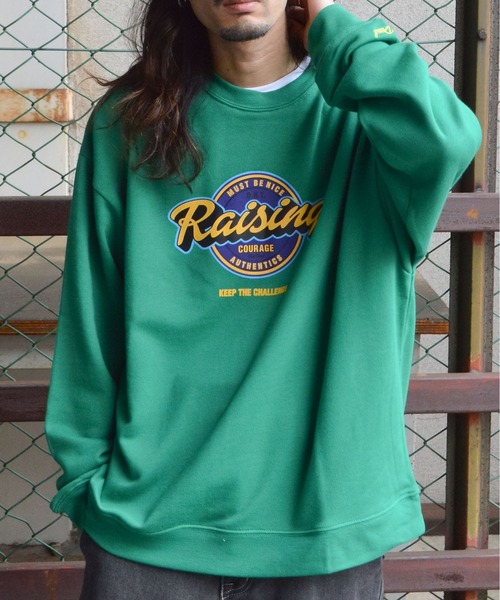 MODISH GAZE（モディシュガゼ）の「Risingプリントトレーナー（スウェット・メンズ・グリーン/オフホワイト・MEDIUM/LARGE）」の11枚目の写真