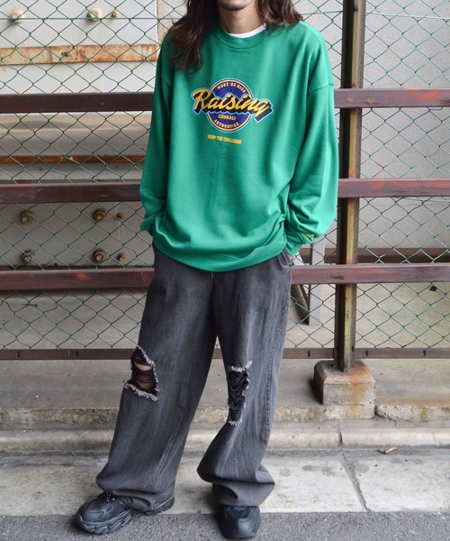 MODISH GAZE（モディシュガゼ）の「Risingプリントトレーナー（スウェット・メンズ・グリーン/オフホワイト・MEDIUM/LARGE）」の12枚目の写真