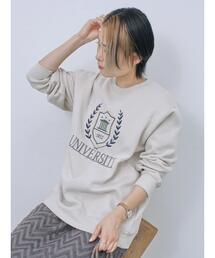 Samansa Mos2 blue | 裏起毛ロゴ刺繍スウェット(Tシャツ/カットソー)