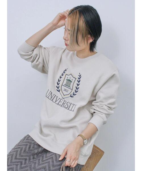 Samansa Mos2 blue(サマンサモスモスブルー)の「裏起毛ロゴ刺繍スウェット(Tシャツ/カットソー・レディース・ベージュ/ブルー/チャコールグレー・F)」の2枚目の写真