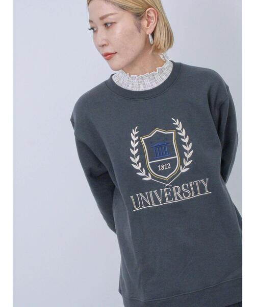 Samansa Mos2 blue(サマンサモスモスブルー)の「裏起毛ロゴ刺繍スウェット(Tシャツ/カットソー・レディース・ベージュ/ブルー/チャコールグレー・F)」の1枚目の写真