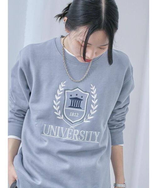 Samansa Mos2 blue(サマンサモスモスブルー)の「裏起毛ロゴ刺繍スウェット(Tシャツ/カットソー・レディース・ベージュ/ブルー/チャコールグレー・F)」の3枚目の写真