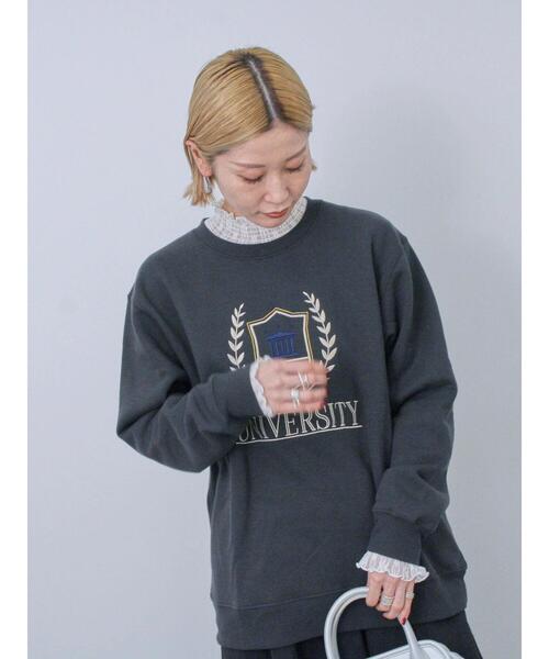 Samansa Mos2 blue(サマンサモスモスブルー)の「裏起毛ロゴ刺繍スウェット(Tシャツ/カットソー・レディース・ベージュ/ブルー/チャコールグレー・F)」の5枚目の写真