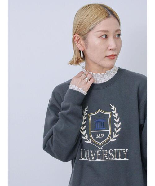 Samansa Mos2 blue(サマンサモスモスブルー)の「裏起毛ロゴ刺繍スウェット(Tシャツ/カットソー・レディース・ベージュ/ブルー/チャコールグレー・F)」の7枚目の写真