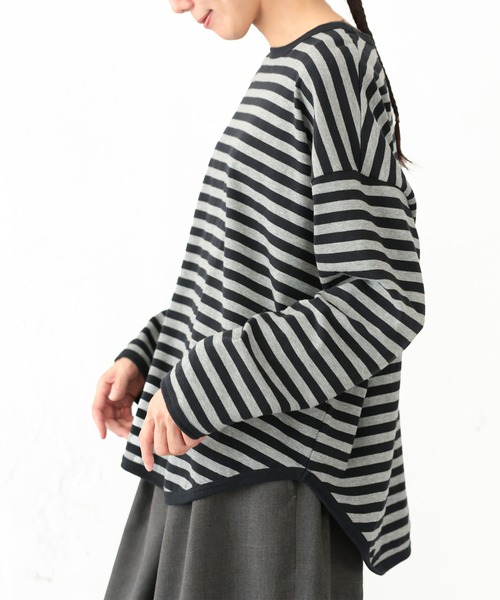 soulberry（ソウルベリー）の「気ままネコのボーダーカットソー（Tシャツ/カットソー・レディース・ブラック×グレー・M/L/LL/3L/4L/5L）」の7枚目の写真