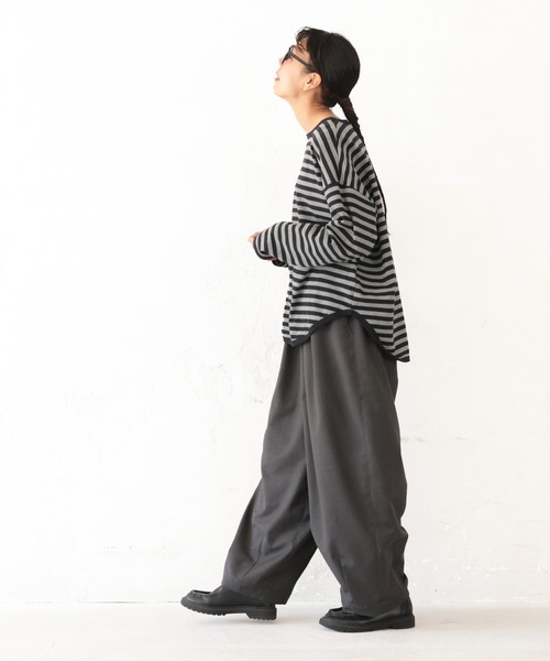 soulberry（ソウルベリー）の「気ままネコのボーダーカットソー（Tシャツ/カットソー・レディース・ブラック×グレー・M/L/LL/3L/4L/5L）」の6枚目の写真