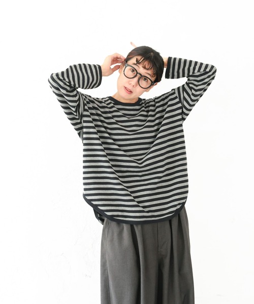 soulberry（ソウルベリー）の「気ままネコのボーダーカットソー（Tシャツ/カットソー・レディース・ブラック×グレー・M/L/LL/3L/4L/5L）」の4枚目の写真