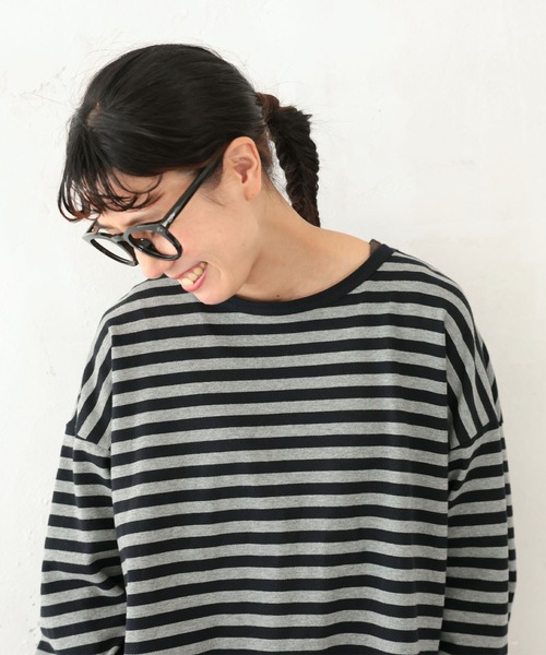 soulberry（ソウルベリー）の「気ままネコのボーダーカットソー（Tシャツ/カットソー・レディース・ブラック×グレー・M/L/LL/3L/4L/5L）」の3枚目の写真