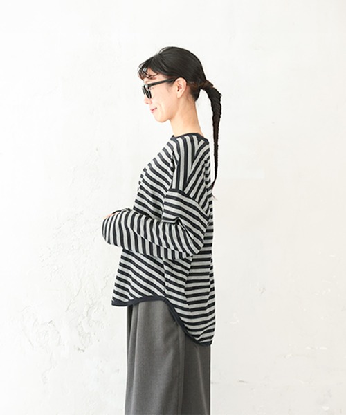 soulberry（ソウルベリー）の「気ままネコのボーダーカットソー（Tシャツ/カットソー・レディース・ブラック×グレー・M/L/LL/3L/4L/5L）」の9枚目の写真