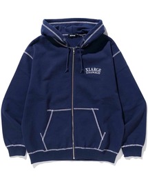 CONTRAST STITCH ZIP HOODED SWEATSHIRT