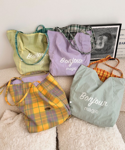 SHEPP（シープ）の「【リバーシブル】マドラスチェック柄トートバッグ（トートバッグ・レディース・パープル/ブラック/グリーン/イエロー・F）」の19枚目の写真