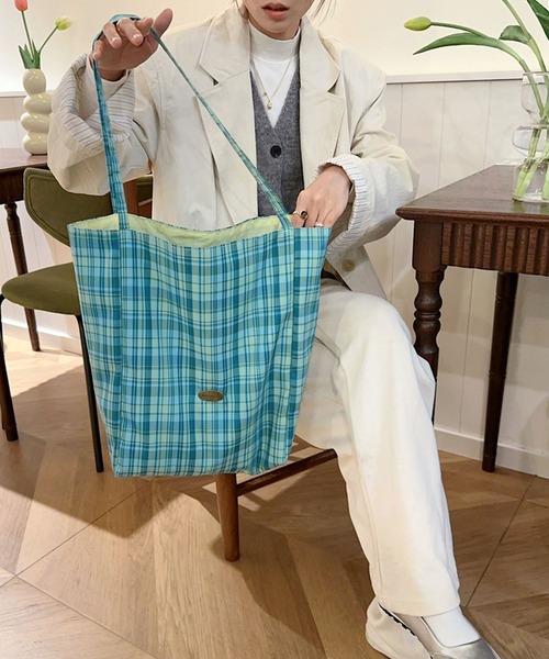 セール】【リバーシブル】マドラスチェック柄トートバッグ（トート