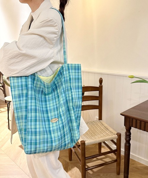 セール】【リバーシブル】マドラスチェック柄トートバッグ（トート