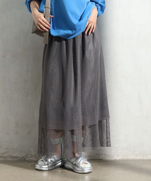 Green　Parks（グリーンパークス）の「メッシュティアードスカート（スカート・レディース・チャコールグレー/ミント/ホワイト系その他2・FREE）」の2枚目の写真