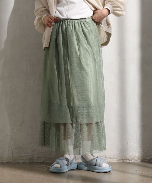 Green　Parks（グリーンパークス）の「メッシュティアードスカート（スカート・レディース・チャコールグレー/ミント/ホワイト系その他2・FREE）」の15枚目の写真