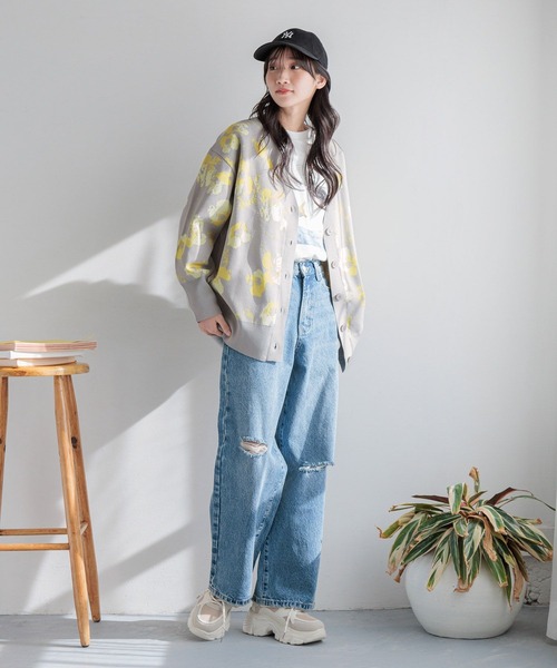 LOWRYS FARM（ローリーズファーム）の「フラワージャガードカーディガン 308781（カーディガン/ボレロ・レディース・グレー/アイボリー/ネイビー・LONG/SHORT）」の16枚目の写真