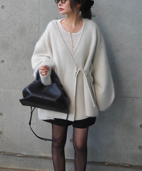 cache coeur knit cardigan /カシュクール ボリュームスリーブ ニット