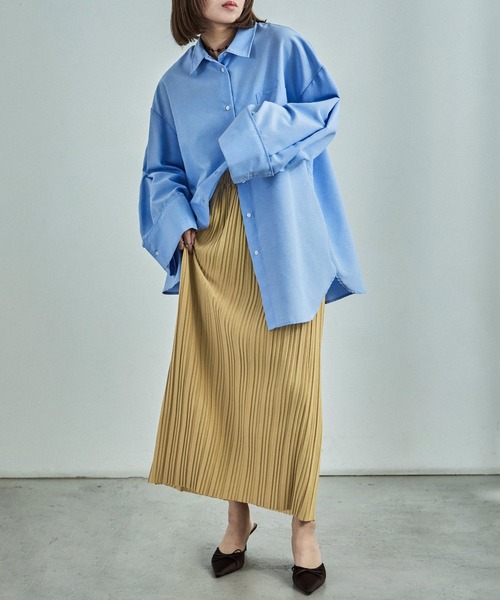 Fashion Letter（ファッションレター）の「プリーツロングスカート（スカート・レディース・アイボリー/グレイッシュベージュ/イエロー/グリーン/パープル/チャコール/ブラック・M/L）」の7枚目の写真