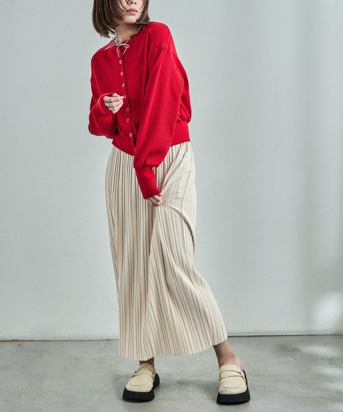 Fashion Letter（ファッションレター）の「プリーツロングスカート（スカート・レディース・アイボリー/グレイッシュベージュ/イエロー/グリーン/パープル/チャコール/ブラック・M/L）」の8枚目の写真