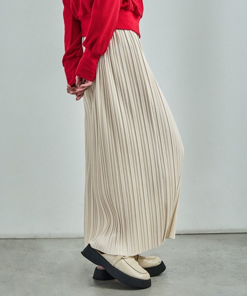 Fashion Letter（ファッションレター）の「プリーツロングスカート（スカート・レディース・アイボリー/グレイッシュベージュ/イエロー/グリーン/パープル/チャコール/ブラック・M/L）」の9枚目の写真