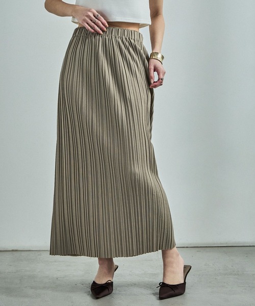 Fashion Letter（ファッションレター）の「プリーツロングスカート（スカート・レディース・アイボリー/グレイッシュベージュ/イエロー/グリーン/パープル/チャコール/ブラック・M/L）」の15枚目の写真