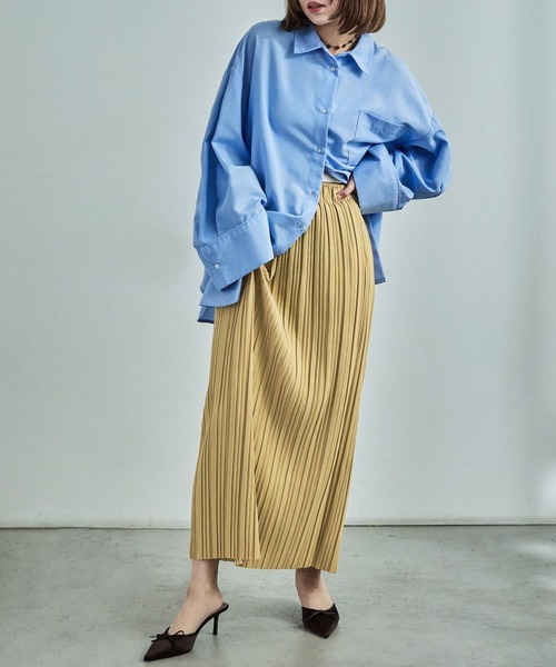 Fashion Letter（ファッションレター）の「プリーツロングスカート（スカート・レディース・アイボリー/グレイッシュベージュ/イエロー/グリーン/パープル/チャコール/ブラック・M/L）」の22枚目の写真