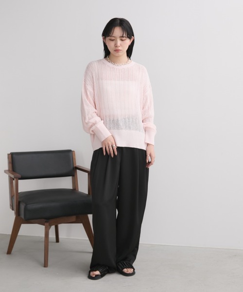 クルーネックシアーメッシュトップス（ニット/セーター）｜Aunt