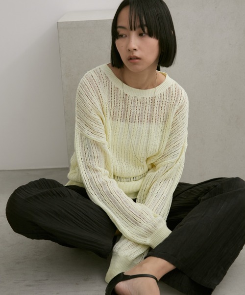 Aunt Marie's（アントマリーズ）の「クルーネックシアーメッシュトップス（ニット/セーター・レディース・アイボリー/ブラック/ネイビー/イエロー/ピンク・FREE）」の17枚目の写真