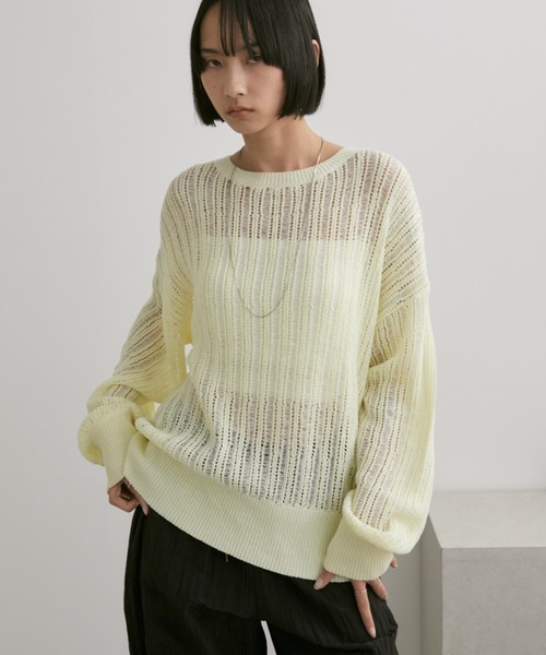 Aunt Marie's（アントマリーズ）の「クルーネックシアーメッシュトップス（ニット/セーター・レディース・アイボリー/ブラック/ネイビー/イエロー/ピンク・FREE）」の19枚目の写真