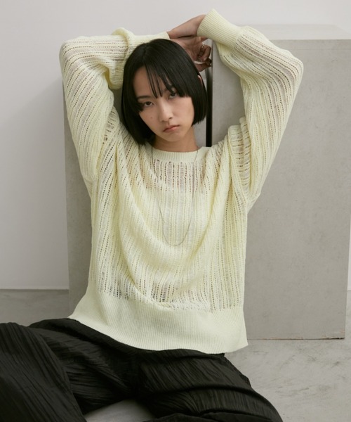 Aunt Marie's（アントマリーズ）の「クルーネックシアーメッシュトップス（ニット/セーター・レディース・アイボリー/ブラック/ネイビー/イエロー/ピンク・FREE）」の18枚目の写真