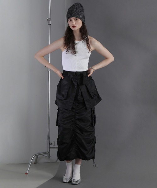 ROSE BUD(ローズバッド)の「レイヤードベルトスカート(スカート・レディース・カーキ/ブラック・ONE SIZE)」の3枚目の写真
