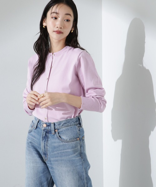 NANO universe（ナノユニバース）の「洗濯機洗可バンブーレーヨンニットカーディガン（ニット/セーター・レディース・ホワイト/ネイビー/ピンク・FREE）」の4枚目の写真