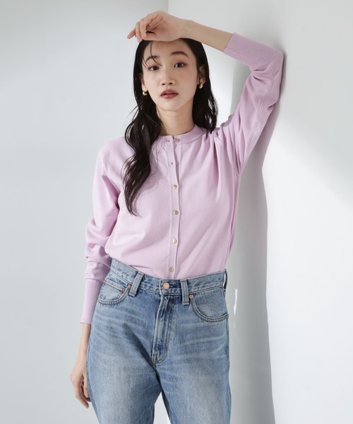 NANO universe（ナノユニバース）の「洗濯機洗可バンブーレーヨンニットカーディガン（ニット/セーター・レディース・ホワイト/ネイビー/ピンク・FREE）」の5枚目の写真