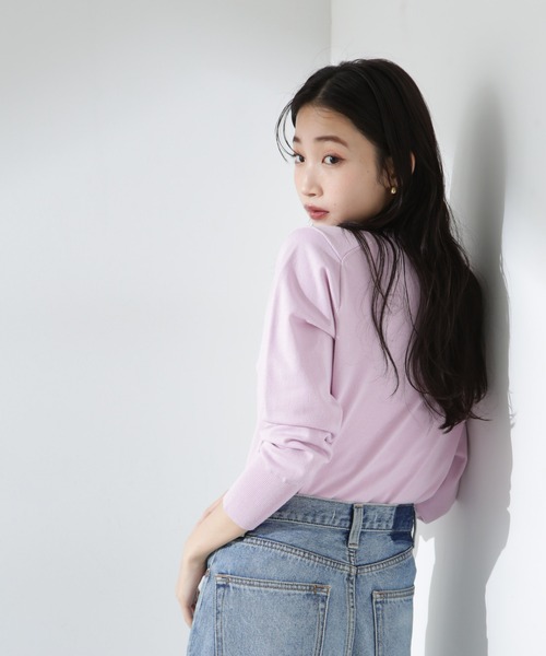 NANO universe（ナノユニバース）の「洗濯機洗可バンブーレーヨンニットカーディガン（ニット/セーター・レディース・ホワイト/ネイビー/ピンク・FREE）」の6枚目の写真