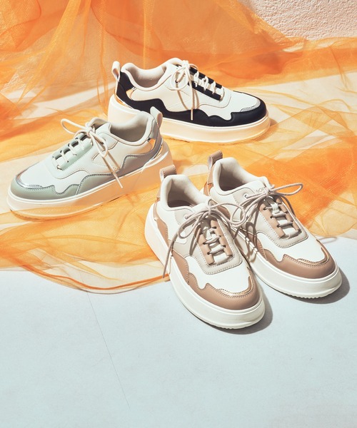 ORiental TRaffic(オリエンタルトラフィック)の「配色コートソールスニーカー/OT3756(スニーカー・レディース・グリーン/ベージュ/ブラック・34/35/36/37/38/39/40/41/42)」の10枚目の写真