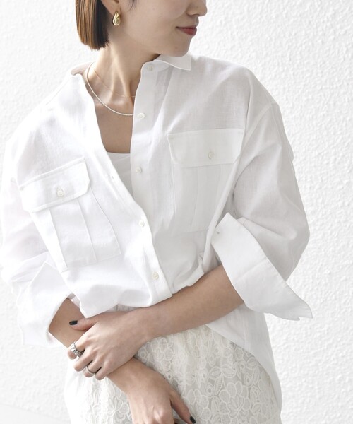SHIPS for women / シップスウィメン SHIPS any:〈洗濯機可能〉リネン ミックス ワーク ポケット シャツ SHIPS｜SHIPS any:<洗濯機可能>リネン ミックス ワーク ポケット