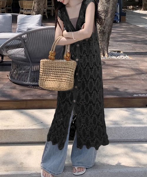 Kuroba(クロバ)の「モチーフレース編みノースリーブロングワンピース(ワンピース・レディース・ブラック/ライトベージュ/ホワイト・FREE)」の7枚目の写真