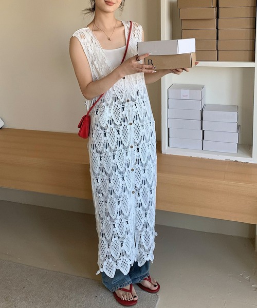 Kuroba(クロバ)の「モチーフレース編みノースリーブロングワンピース(ワンピース・レディース・ブラック/ライトベージュ/ホワイト・FREE)」の20枚目の写真