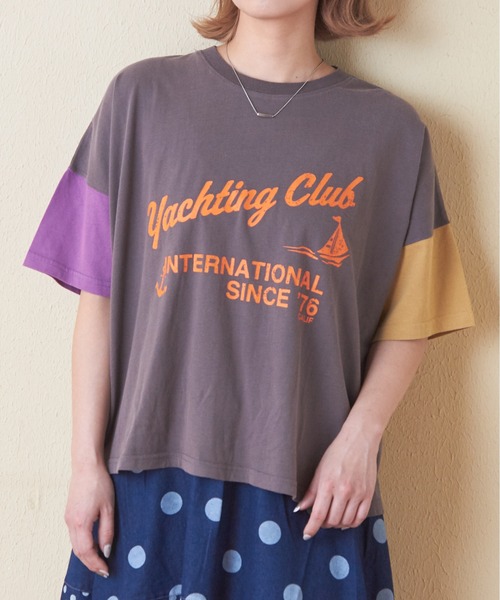 CUBE SUGAR(キューブシュガー)の「32/-天竺オゾン加工ネオンプリントTシャツ(Tシャツ/カットソー・レディース・マルチ/スミクロ/ベージュ/パープル/ホワイト・M)」の5枚目の写真
