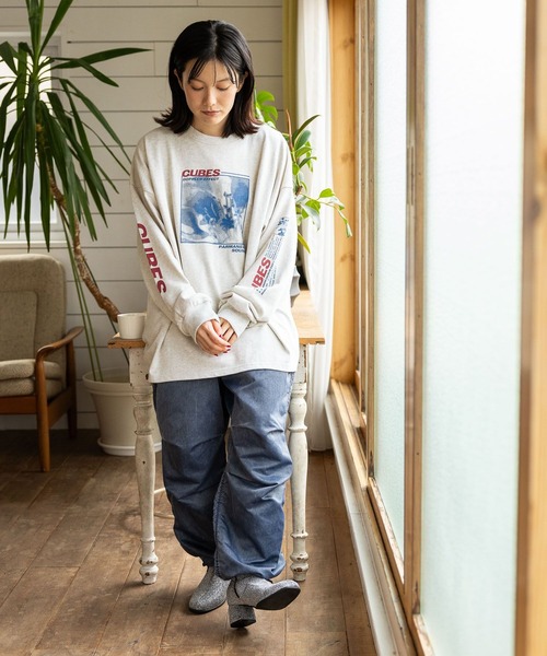 niko and...(ニコアンド)の「ダットルーズプリントロングTシャツ(Tシャツ/カットソー・レディース・チャコール/ライトブルー/ナチュラル/オフホワイト・FREE)」の14枚目の写真