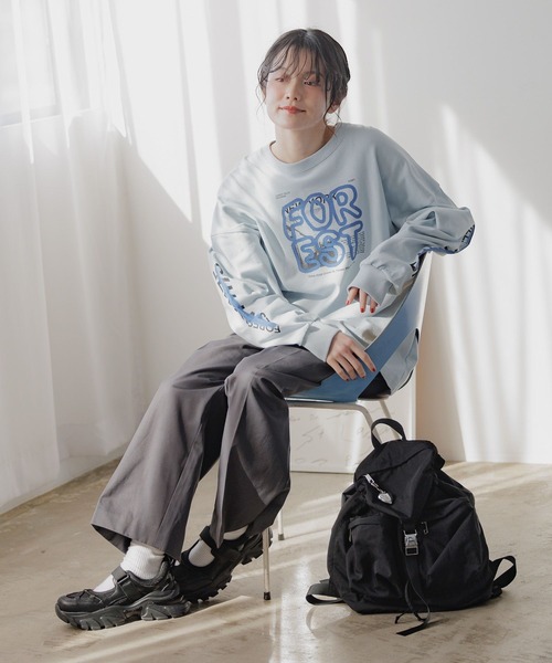 niko and...(ニコアンド)の「ダットルーズプリントロングTシャツ(Tシャツ/カットソー・レディース・チャコール/ライトブルー/ナチュラル/オフホワイト・FREE)」の16枚目の写真