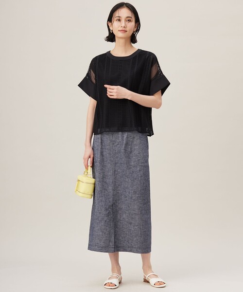 自由区（ジユウク）の「コットンリネンシャンブレー スカート（スカート・レディース・ネイビー系/サックスブルー系・32）」の9枚目の写真
