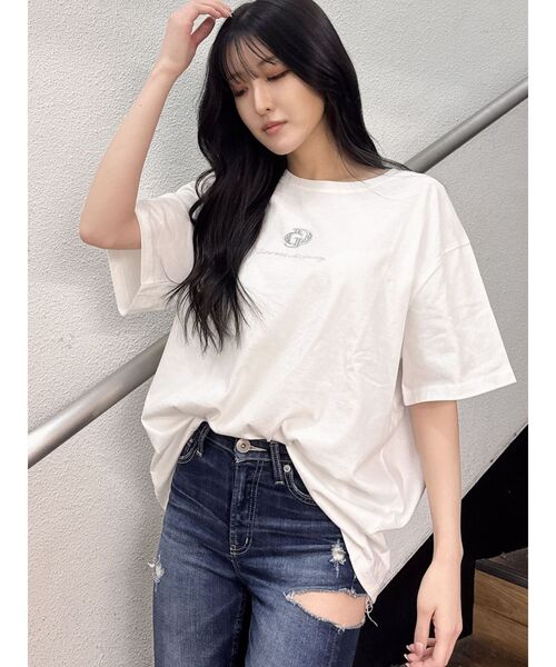 GYDA（ジェイダ）の「BACK GYDA bijou BIG Tシャツ（Tシャツ/カットソー・レディース・オフホワイト/ブラック・FREE）」の13枚目の写真
